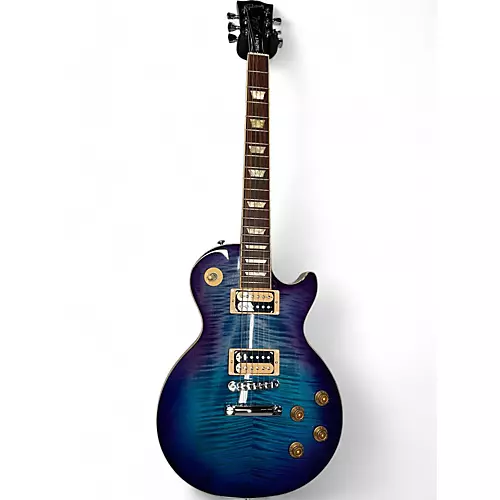 Used 2021 Gibson Les Paul Traditional Pro V Flame Top blueberry Solid Body Electric Guitar blueberry - musicians--Friend