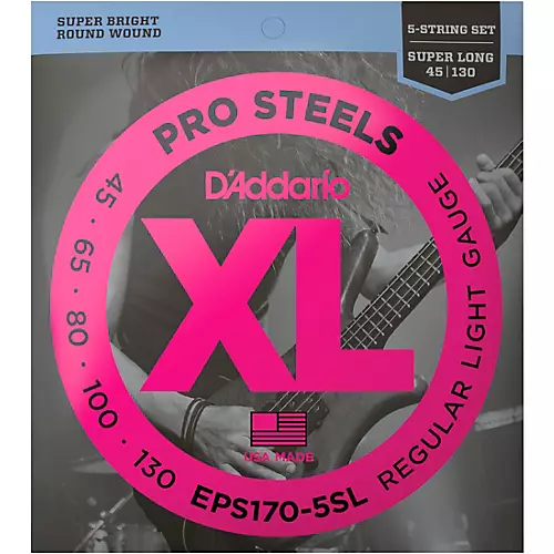 D'Addario EPS170-5SL  XL ProSteels Regular Light Super Long Scale 5-String Bass Strings - musicians--Friend