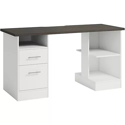 SAUDER WOODWORKING CO. Workstation Desk for Gaming and Content Creation with Charcoal Ash Accent Top White - musicians--Friend