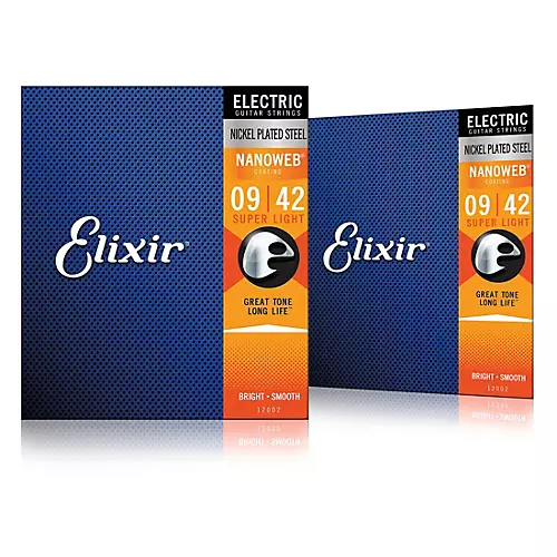 Elixir Electric Guitar Strings with NANOWEB Coating, Super Light (.009-.042) 2-Pack - musicians--Friend