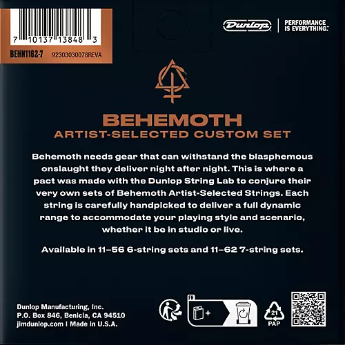 Dunlop Behemoth Artist-Selected Custom Nickel 7-String Electric Guitar Strings 11 - 62 - musicians--Friend