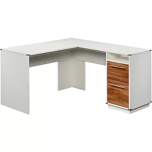 SAUDER WOODWORKING CO. L-Shaped Home Office Workstation for Recording and Content Creation Pearl White/Blaze Acacia - musicians--Friend
