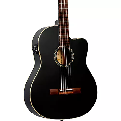 Ortega RCE125SN Family Series Thinline Acoustic-Electric Classical Guitar Satin Black - musicians--Friend