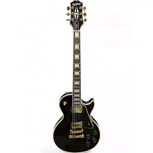 Used Epiphone Les Paul Custom Black Solid Body Electric Guitar Black - musicians--Friend