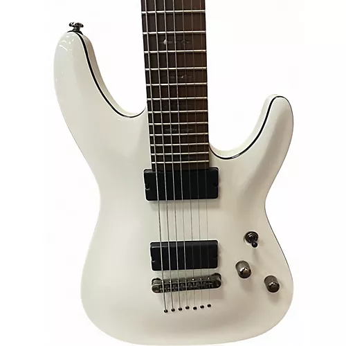 Used Schecter Guitar Research Demon 7 String White Solid Body Electric Guitar White - musicians--Friend