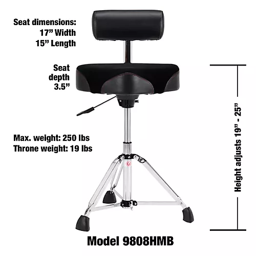 Gibraltar Hydraulic 16 in. Cordura Saddle Drum Throne with Backrest - musicians--Friend