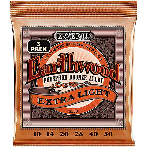 Ernie Ball Earthwood Extra Light Phosphor Bronze Acoustic Guitar Strings 3 Pack 10 - 50 - musicians--Friend