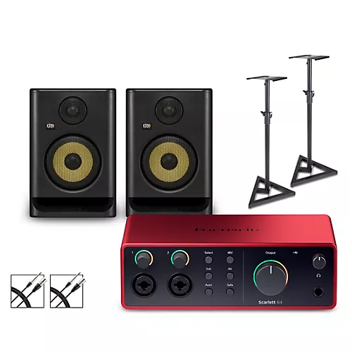 Focusrite 4i4 Gen4 with KRK ROKIT G5 Studio Monitor Pair (Stands & Cables Included) ROKIT 5 - musicians--Friend