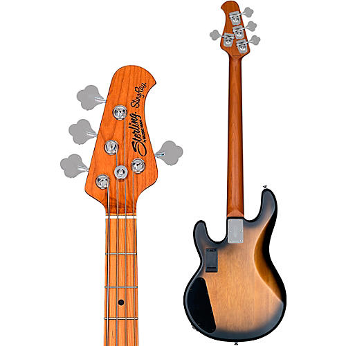 Sterling by Music Man StingRay Ray34HH Spalted Maple Top Maple Fingerboard Electric Bass Guitar Natural Burst Satin - musicians--Friend