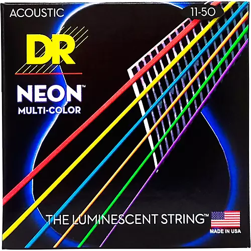 DR Strings Hi-Def NEON Multi-Color Coated Medium-Lite Acoustic Guitar Strings - musicians--Friend
