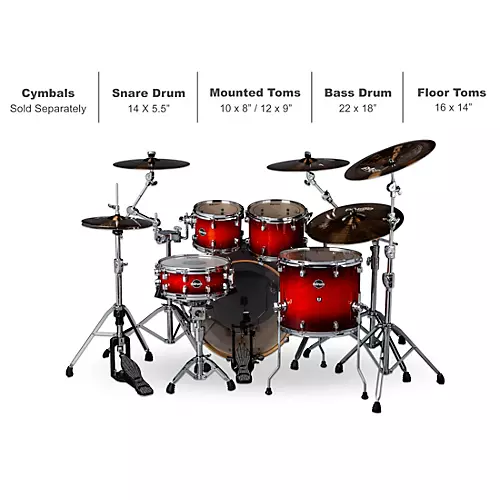Ddrum Dominion Birch 5-Piece Shell Pack With Ash Veneer Red Burst - musicians--Friend