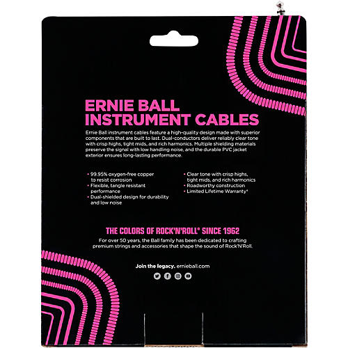 Ernie Ball Coiled Ultraflex Straight-Angle Instrument Cable - White 30 ft. - musicians--Friend