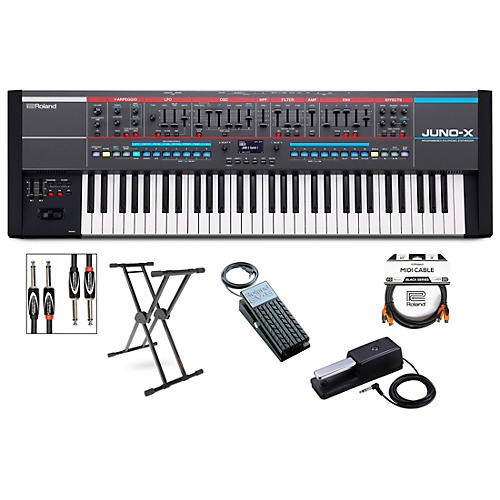 Roland JUNO-X Keyboard With KS-20X Stand, DP-10 and EV-5 Pedals, Plus Black Series Audio and MIDI Cables - musicians--Friend