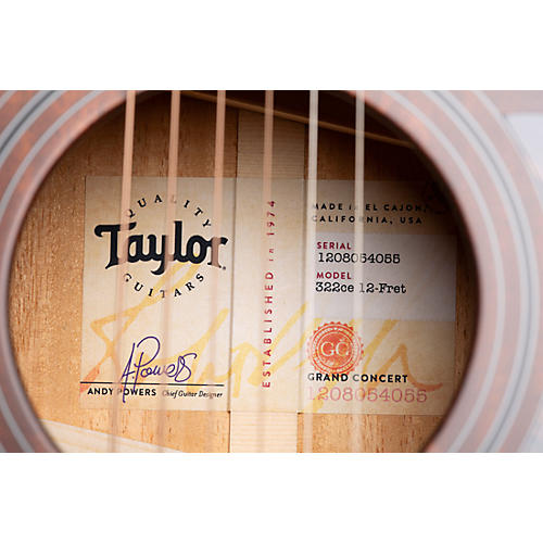 Taylor 322ce 12-Fret Grand Concert Acoustic-Electric Guitar Shaded Edge Burst - musicians--Friend