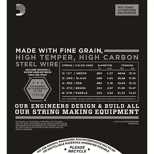 D'Addario ETB92-5 Medium Black Nylon Tapewound 5-String Bass Strings - musicians--Friend