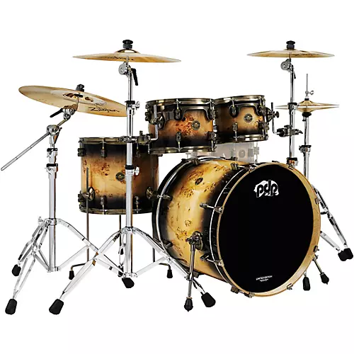 PDP by DW Limited-Edition Mapa Burl 4-Piece Shell Pack With Antique Bronze Hardware Black Burst - musicians--Friend