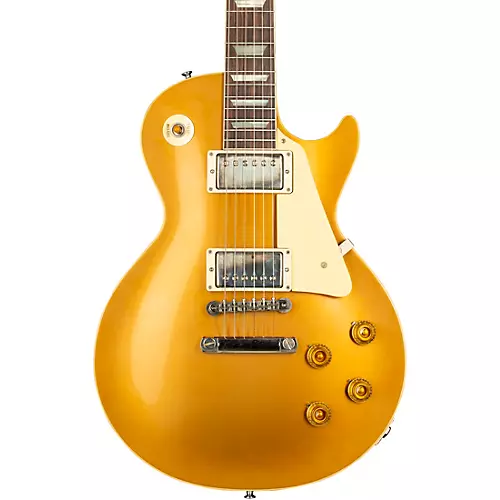 Gibson Custom 1957 Les Paul Standard Goldtop Dark Back Reissue VOS Left-Handed Electric Guitar Double Gold - musicians--Friend