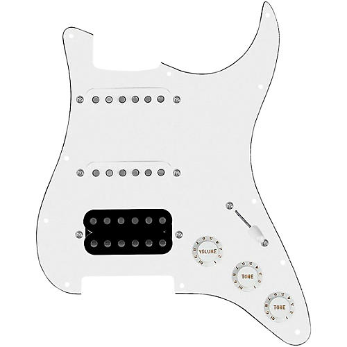 920D Custom HSS Loaded Pickguard For Strat With An Uncovered Cool Kids Humbucker, White Texas Grit Pickups and Black Knobs Black - musicians--Friend