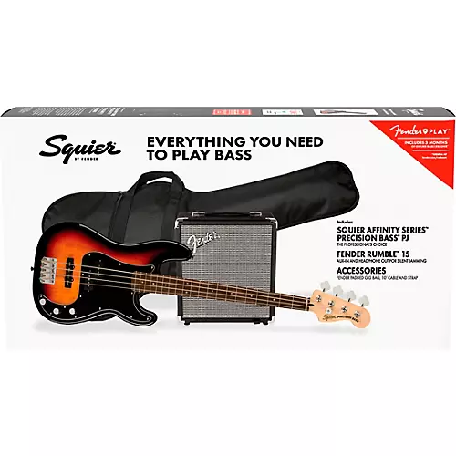 Squier Affinity Series PJ Bass Pack With Fender Rumble 15G Amp 3-Color Sunburst - musicians--Friend