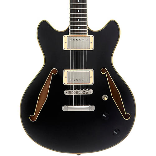 D'Angelico Excel Mini DC Tour Semi-Hollow Electric Guitar With Supro Bolt Bucker Pickups and Stopbar Tailpiece Solid Black