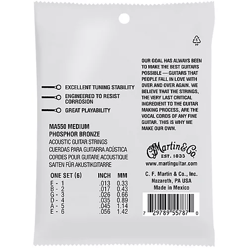 Martin MA550 SP Phosphor Bronze Medium Authentic Acoustic Guitar Strings