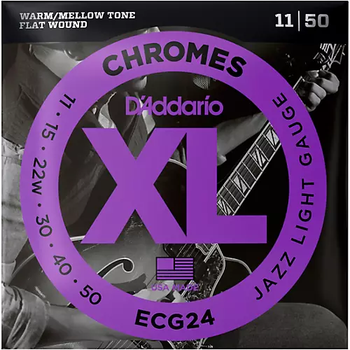 D'Addario XL Chromes Jazz Light Electric Guitar Strings ECG24 Flatwound