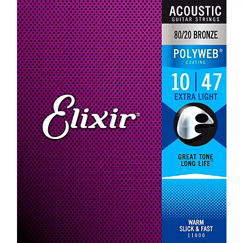 Elixir 80/20 Bronze Acoustic Guitar Strings with POLYWEB Coating, Extra Light (.010-.047)