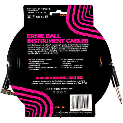 Ernie Ball Braided Straight to Angle Instrument Cable 10 ft. Pumpkin Pie
