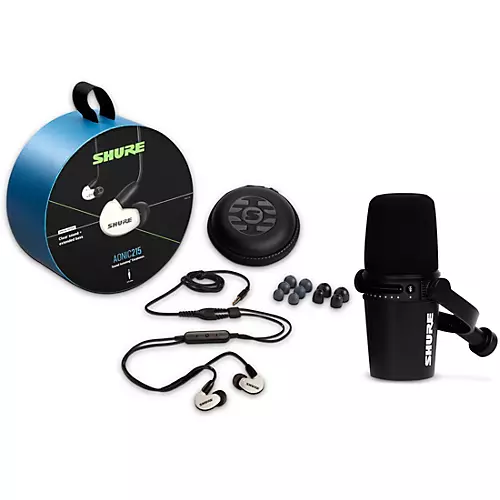 Shure MV7-K USB Microphone and AONIC215 Earphones Content Creator Bundles Black