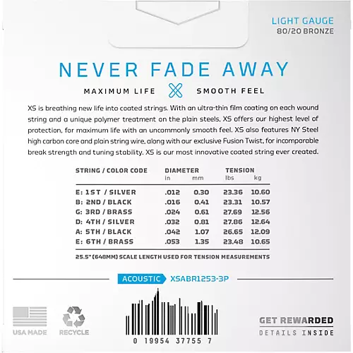 D'Addario XS 80/20 Bronze Coated Acoustic Guitar Strings 3-Pack 10 - 47