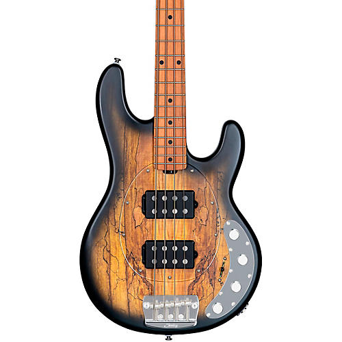 Sterling by Music Man StingRay Ray34HH Spalted Maple Top Maple Fingerboard Electric Bass Guitar Natural Burst Satin