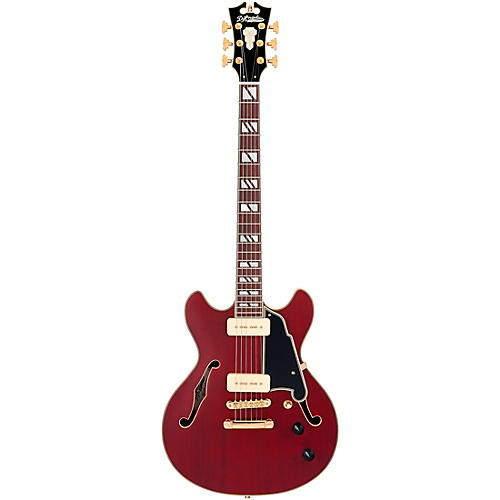 D'Angelico Deluxe Mini DC Semi-Hollow Electric Guitar Satin Trans Wine