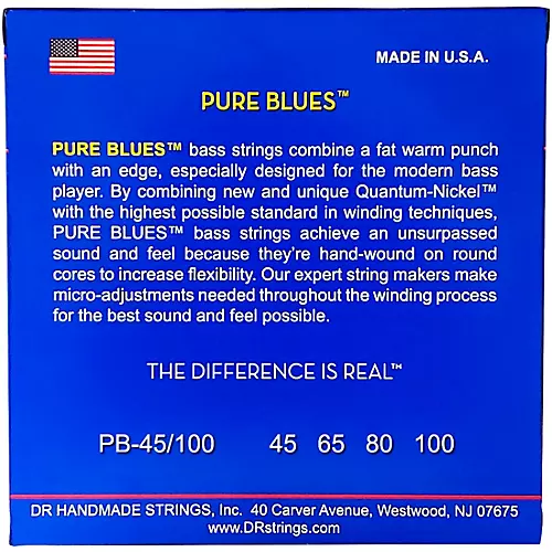 DR Strings PURE BLUES Medium-Lite 4-String Bass Strings (45-100)