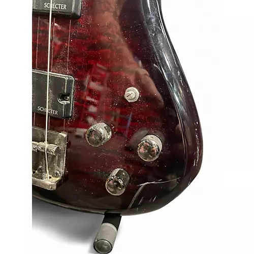 Used Schecter Guitar Research Stiletto Extreme 4 String Trans Crimson Red Electric Bass Guitar Trans Crimson Red