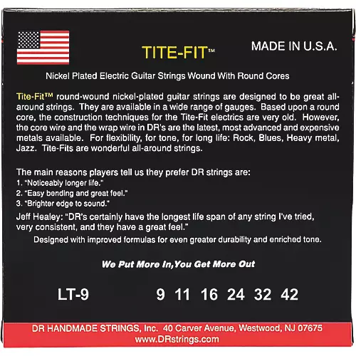 DR Strings Tite-Fit LT-9 Lite-n-Tite Nickel Plated Electric Guitar Strings