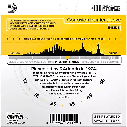 D'Addario EJ19 Phosphor Bronze Bluegrass Medium Light Acoustic Guitar Strings