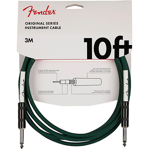 Fender Original Series Straight to Straight Instrument Cable, 2-Pack 10 ft. Sherwood Green