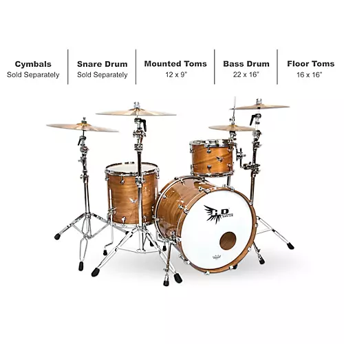 Hendrix Drums Perfect Ply Series Walnut 3-Piece Shell Pack with 22x16
