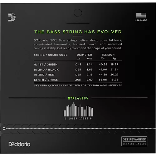D'Addario NYXL45105 Gauge NPS Long-Scale Bass Strings