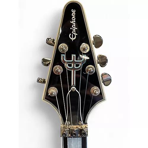 Used 2017 Epiphone Richie Faulkner Signature Series Flying V Black and White Solid Body Electric Guitar Black and White