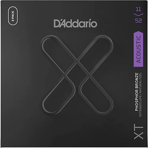 D'Addario XT Phosphor Bronze Coated Acoustic Guitar Strings 3-Pack 11 - 52