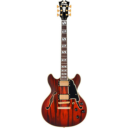 D'Angelico Deluxe Mini DC Semi-Hollow Electric Guitar Satin Trans Wine