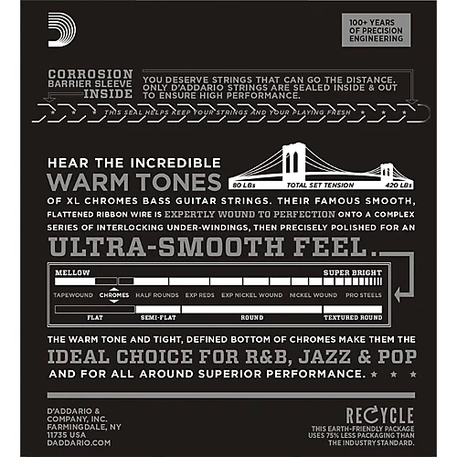 D'Addario ECB80 XL Chromes Flat Wound Bass Strings