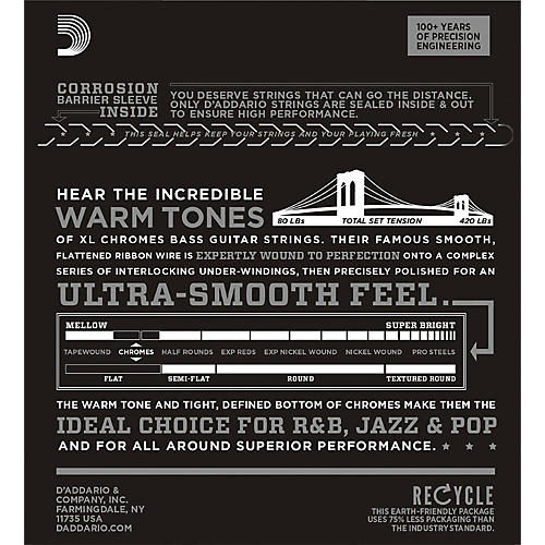 D'Addario ECB80SL Chromes Flat Wound Super Soft/Long Bass Strings