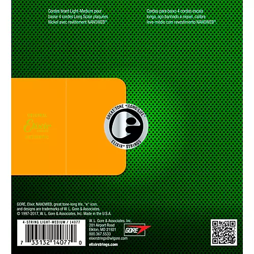 Elixir Nickel-Plated Steel 4-String Bass Strings with NANOWEB Coating, Long Scale, Light (.045-.105)