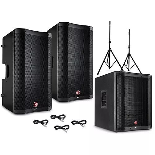 Harbinger VARI 2300 Series Powered Speakers Package With V2318S Subwoofer, Stands and Cables 15