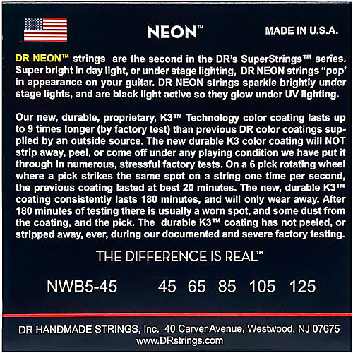 DR Strings Hi-Def NEON White Coated Medium 5-String Bass Strings