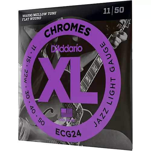 D'Addario XL Chromes Jazz Light Electric Guitar Strings ECG24 Flatwound