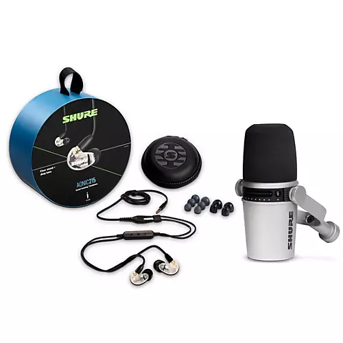 Shure MV7-S USB Microphone and AONIC215 Earphones Content Creator Bundles Black