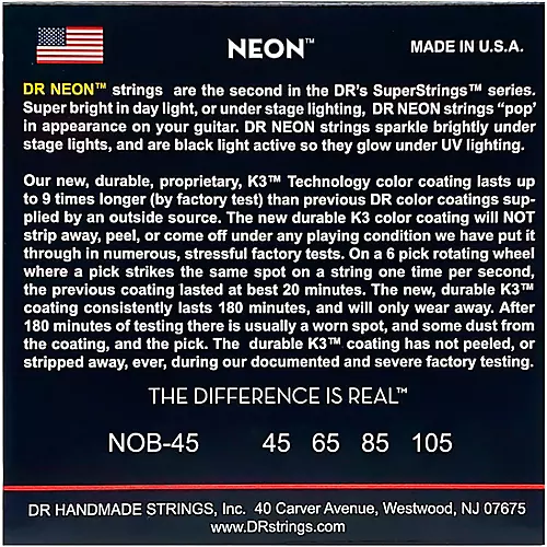 DR Strings NEON Hi-Def Orange Bass SuperStrings Medium 4 String